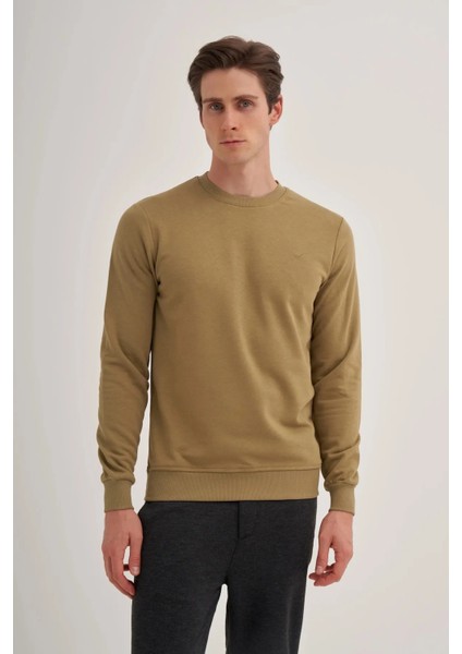 Caz 5610 Bisiklet Yaka 3 Iplik Şardonsuz Erkek Basic Sweat Zeytin Yeşili