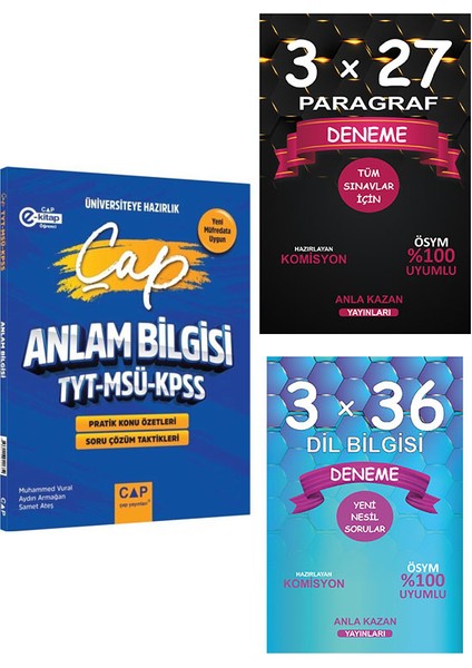Cap Çap TYT MSÜ KPSS Türkçe Anlam Bilgisi Üniversiteye Hazırlık – Anla Kazan Paragraf – Dil Bilgisi Denemeleri