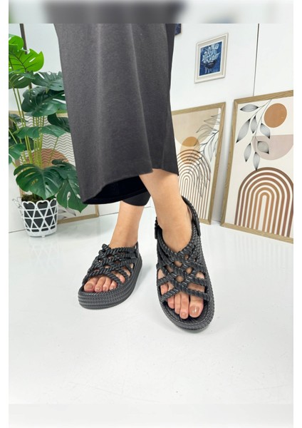 Günlük Kadın Terlik Örgü Detaylı Kalın Tabanlı Oval Burunlu Deniz Sandaleti 810 indirimleri
