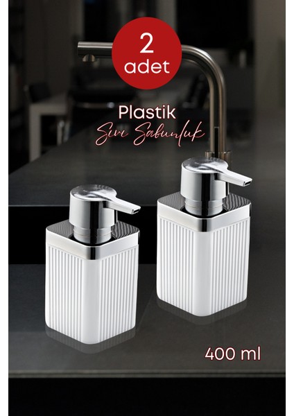 2 Adet Akrilik Sıvı Sabunluk Mutfak Banyo Sabunluk Seti 400 ml Cam Değildir