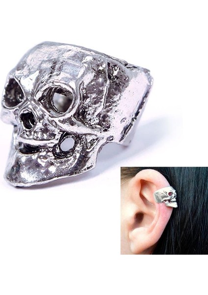 Gümüş Tarzı No.1 Boyutu Yeni Moda Gotik Punk Vintage Erkek Kadın Gümüş Kafatası Kepçe Küpe Wrap - 1 Çift (Yurt Dışından)