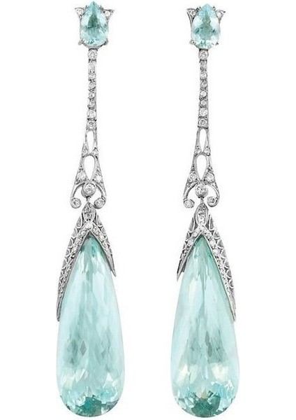 Göz Kamaştırıcı Gümüş Doğal Taş Akuamarin Küpe Gelin Düğünü Nişan Takı Hediye (Yurt Dışından)