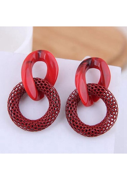 Kırmızı Stil Kadın Moda Küpe Abartılı Akrilik Küpe Zincir Küpe File Yuvarlak Renkli Küpe Damlacık Küpe Parti Açıklama Takı Hediye (Yurt Dışından)