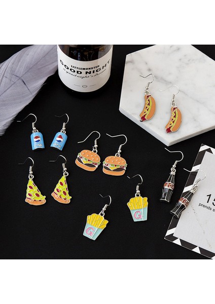 Hamburger Mini Küpe Gıda Küpe Kola Kutuları Hamburger Pizza Sosisli Ekmek Küpe Damla Küpe Kanca Küpe (Yurt Dışından) fiyatları