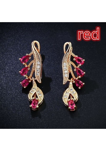 Kırmızı Stil 585 Rose Altın Çok Renkli Su Damlası Doğal Zirkon Düğün Parti Ince Takı Kadın Uzun Sarkan Küpe Moda Takı Güzel Hediye (Yurt Dışından)