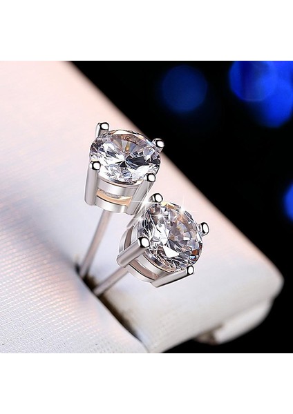 Beyaz Stil Bamoterling Gümüş Yuvarlak Kesim Beyaz Safir Küpe Dört Pençe Kulak Tırnakları Düğün Takı Hediyeleri (Yurt Dışından)