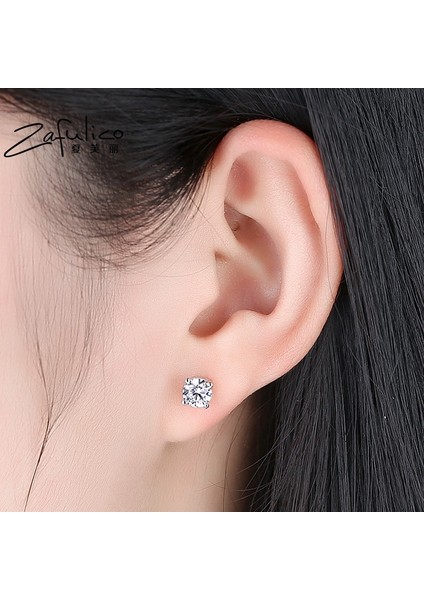 Beyaz Stil Bamoterling Gümüş Yuvarlak Kesim Beyaz Safir Küpe Dört Pençe Kulak Tırnakları Düğün Takı Hediyeleri (Yurt Dışından) modelleri