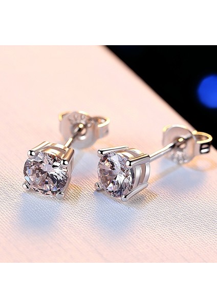 Beyaz Stil Bamoterling Gümüş Yuvarlak Kesim Beyaz Safir Küpe Dört Pençe Kulak Tırnakları Düğün Takı Hediyeleri (Yurt Dışından) fırsatları