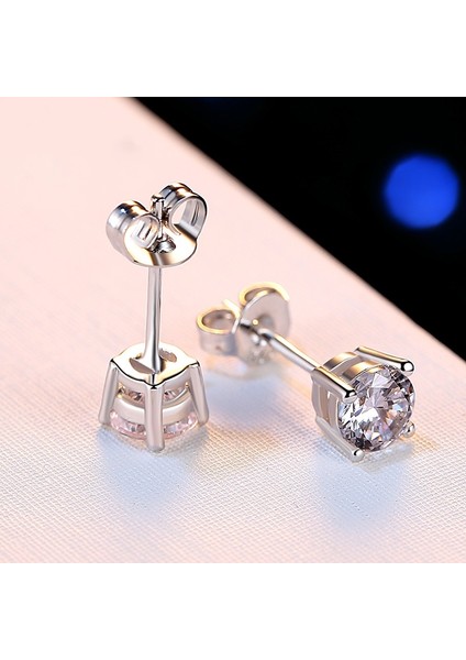 Beyaz Stil Bamoterling Gümüş Yuvarlak Kesim Beyaz Safir Küpe Dört Pençe Kulak Tırnakları Düğün Takı Hediyeleri (Yurt Dışından) indirimleri