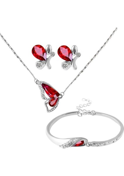 Pembe Tarzı Pembe Kelebek Kanatlı Takı Seti Moda Kolye Küpe Bilezik Kristal Takı Seti (Yurt Dışından) modelleri