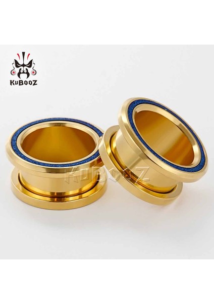 Altın Tarzı 22 mm Kubooz Lüks Paslanmaz Çelik Zımparalı Kulak Genişletici Vücut Delme Takı Kulak Tünel Küpe 1 Çift (Yurt Dışından)