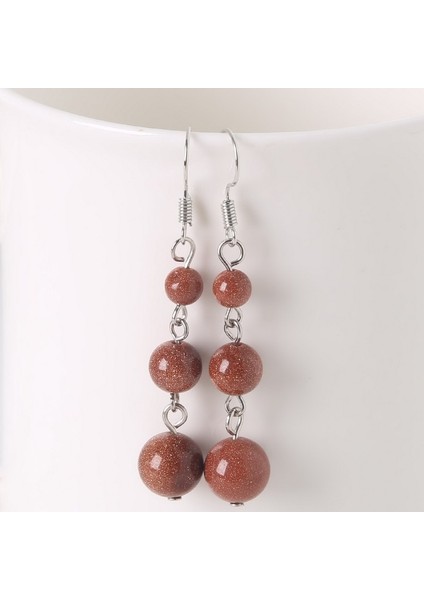 13 - Altın Kum Kadınlar Için Doğal Kaplan Gözü Boncuk Taş Düşen Uzun Küpe Takı (Yurt Dışından)