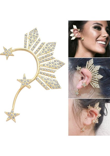 Altın Tarzı Yıldız Güzel Kız Takı Kristal Taşlı Büyük Moda Aksesuarları Kulak Manşet Kulak Klipsi Küpe (Yurt Dışından) fiyatları