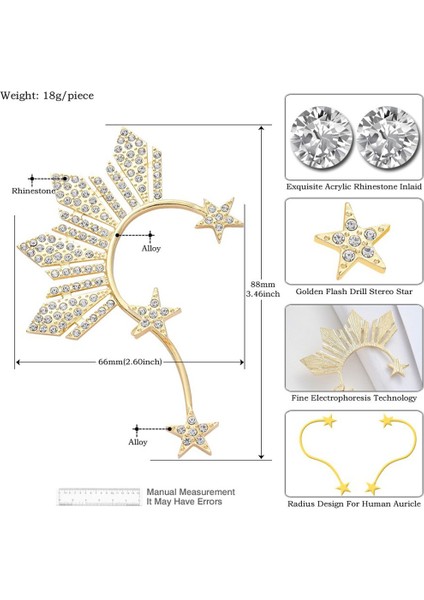 Altın Tarzı Yıldız Güzel Kız Takı Kristal Taşlı Büyük Moda Aksesuarları Kulak Manşet Kulak Klipsi Küpe (Yurt Dışından) modelleri
