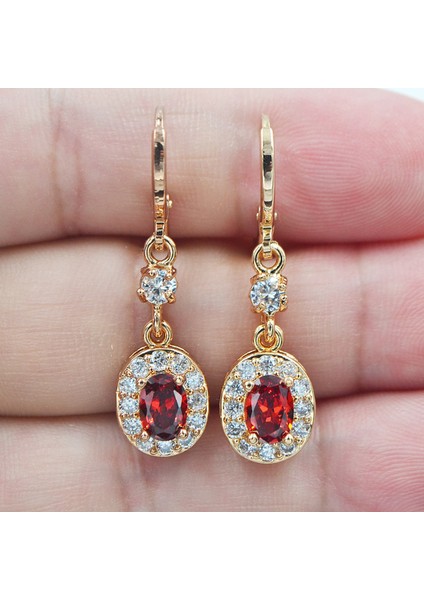 Mor Tarzı 18 Ayar Sarı Altın Kaplama Kadın Kırmızı Mistik Topaz Oval Sallantılı Düğün Küpe Takı (Yurt Dışından) fiyatları