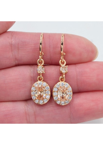 Mor Tarzı 18 Ayar Sarı Altın Kaplama Kadın Kırmızı Mistik Topaz Oval Sallantılı Düğün Küpe Takı (Yurt Dışından) modelleri