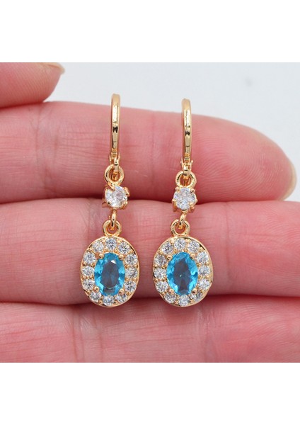 Mor Tarzı 18 Ayar Sarı Altın Kaplama Kadın Kırmızı Mistik Topaz Oval Sallantılı Düğün Küpe Takı (Yurt Dışından) fırsatları