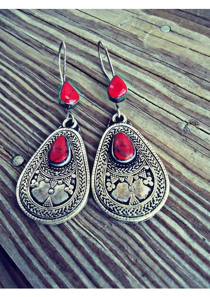Ihtişamlı Gümüş Doğal Taş Kırmızı Turkuaz Küpe Kadın Düğün Nişan Ince Takı (Yurt Dışından) fiyatları