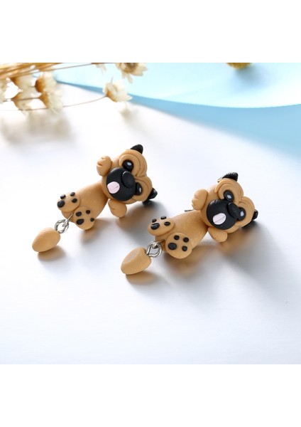 Kadınlar Için El Yapımı Polimer Kil Yumuşak Sevimli Sharpei Pug Köpek Küpe Çizgi Film Hayvan Küpe Piercing Küpe Takı (Yurt Dışından)