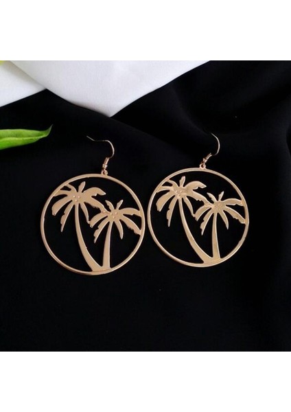 Altın Tarzı Moda Kadın Metal Çinko Alaşım Hindistan Cevizi Palmiye Ağacı Büyük Yuvarlak Daire Küpe Yüksek Parlatma Basit Yaz Tatili Küpesi (Yurt Dışından)