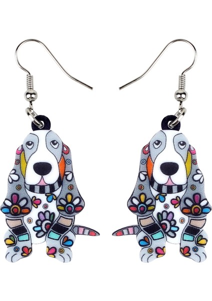 Siyah Stil Kadın Kızlar Gençler Pet Severler Için Akrilik Çiçekli Karikatür Basset Hound Köpek Küpe Damla Askı Yaratıcı Hayvan Takısı Hediye (Yurt Dışından)