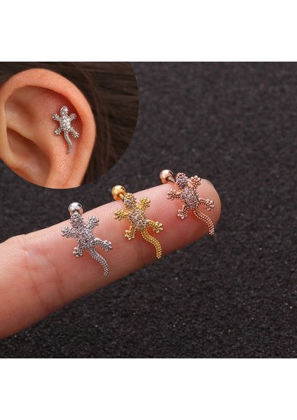 Gül Altın Tarzı 1 Adet Cz Hayvan Kertenkele Kıkırdak Küpe Kertenkele Sürüngen Helix Inci Kulak Piercing Takı Tragus Corew Geri Küpe (Yurt Dışından)