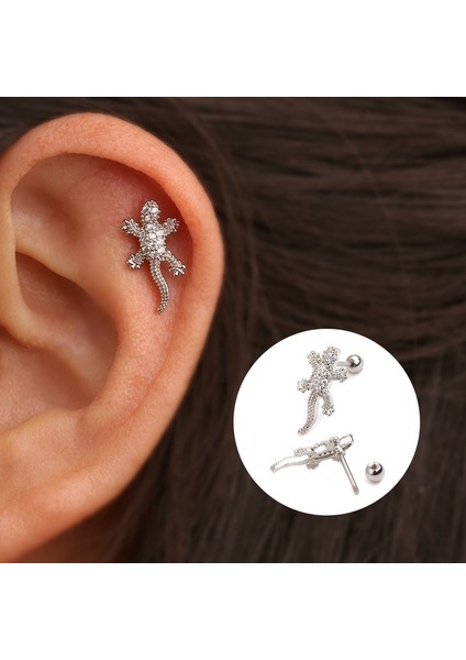 Gül Altın Tarzı 1 Adet Cz Hayvan Kertenkele Kıkırdak Küpe Kertenkele Sürüngen Helix Inci Kulak Piercing Takı Tragus Corew Geri Küpe (Yurt Dışından)