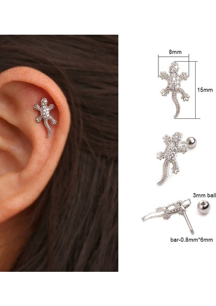 Gül Altın Tarzı 1 Adet Cz Hayvan Kertenkele Kıkırdak Küpe Kertenkele Sürüngen Helix Inci Kulak Piercing Takı Tragus Corew Geri Küpe (Yurt Dışından)