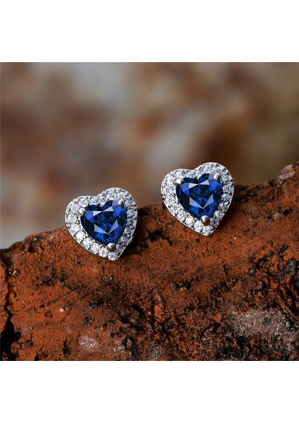 Mavi Stil Parlayan Mavi Safir Kalp Kesim Gümüş Küpe Düğün Nişan Takı Hediye (Yurt Dışından)