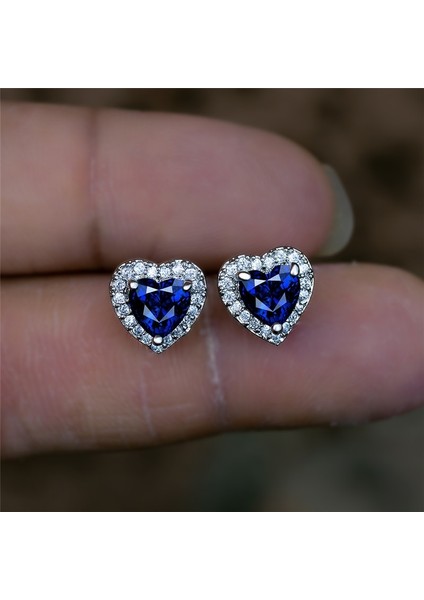 Mavi Stil Parlayan Mavi Safir Kalp Kesim Gümüş Küpe Düğün Nişan Takı Hediye (Yurt Dışından) modelleri