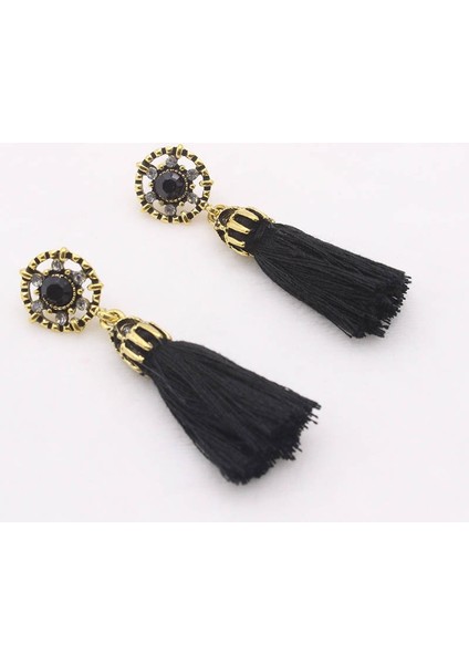 Siyah Stil Kadınlar Için 4 Parça Vintage Tarzı Küpe Takı Püskül Dangle Bohemya Hediye Kristal Küpe Moda Taşlı (Yurt Dışından)