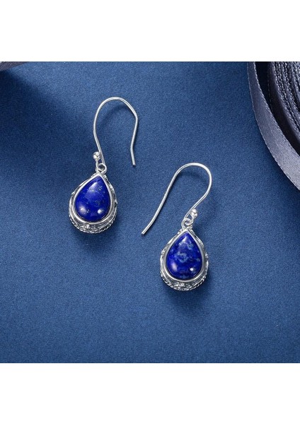 Mavi Stil Kadınlar Için Doğal Lapis Lazuli Küpe 925 Ayar Gümüş Takı Su Damlası Küpe (Yurt Dışından) modelleri