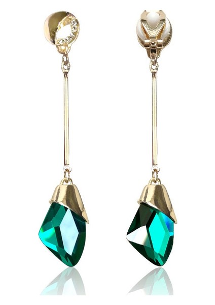 Yeşil Stil Gelin Uzun Püskül Taşlı Damla Küpe Kristal Su Damlası Klipsli Küpe Piercing Olmadan Kadınlar Için Düğün Klips Küpeler (Yurt Dışından)