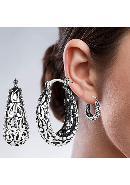 Gümüş Tarzı Vintage Hollow Filigri Halka Küpe Gümüş Küpe Moda Takı Yapımı Kadın Düğün Takıları (Yurt Dışından) fiyatları