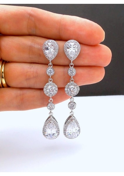Beyaz Stil Gözyaşı Beyaz Safir Kristal Gümüş Damlalı Küpe Takı Düğün Hediye (Yurt Dışından)