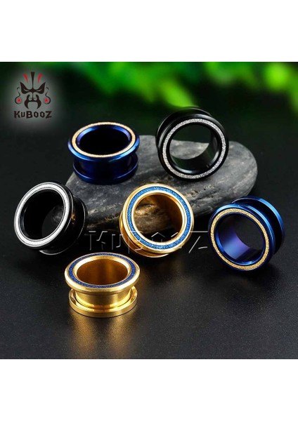 Mavi Stil 16 mm Kubooz Lüks Paslanmaz Çelik Zımparalı Kulak Genişletici Vücut Delme Takı Kulak Tünel Küpe 1 Çift (Yurt Dışından)