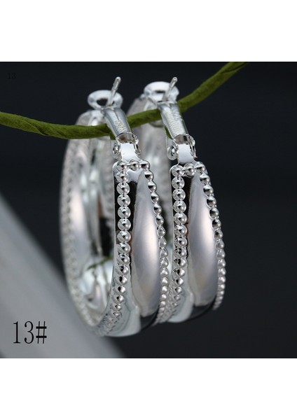 Gümüş Tarzı No.13 Boyutu 925 Ayar Gümüş Dokulu Kulak Çivisi Büyük Yuvarlak Halka Küpe Kadın Takı (Yurt Dışından)