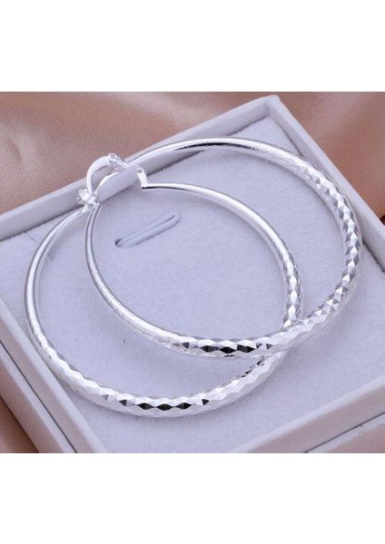 Gümüş Tarzı No.13 Boyutu 925 Ayar Gümüş Dokulu Kulak Çivisi Büyük Yuvarlak Halka Küpe Kadın Takı (Yurt Dışından) fiyatları