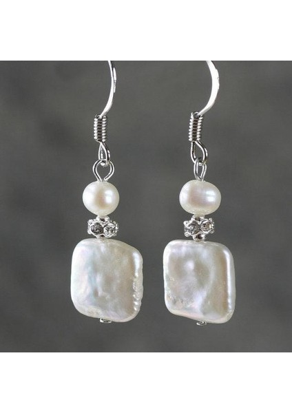 Gümüş Tarzı Kare Inci Düşen Küpe El Yapımı (Yurt Dışından) modelleri