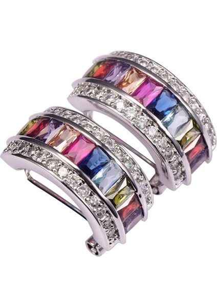 Lüks Wometerling Gümüş Doğal Değerli Taş Çok Renkli Safir Küpe Halka (Yurt Dışından) modelleri