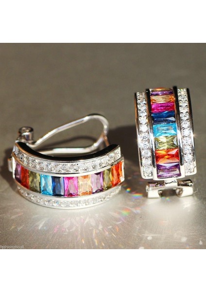 Lüks Wometerling Gümüş Doğal Değerli Taş Çok Renkli Safir Küpe Halka (Yurt Dışından) fırsatları