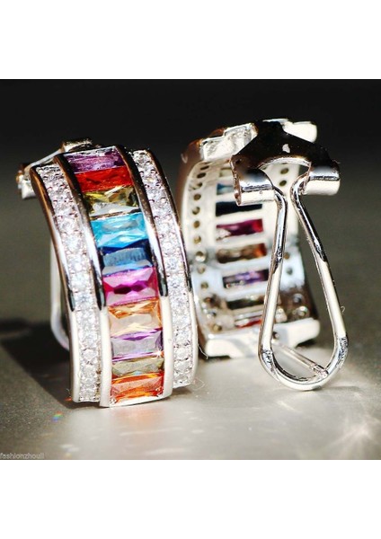 Lüks Wometerling Gümüş Doğal Değerli Taş Çok Renkli Safir Küpe Halka (Yurt Dışından) indirimleri