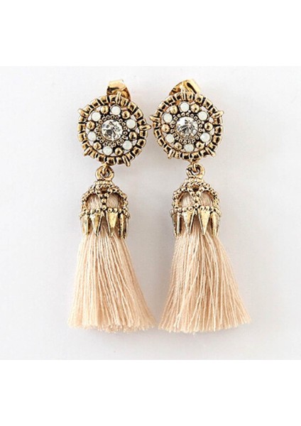 Bej Tarzı Yeni Kadın Vintage Damla Küpe Hollow Taşlı Püskül Uzun Asılı Küpe (Yurt Dışından) modelleri