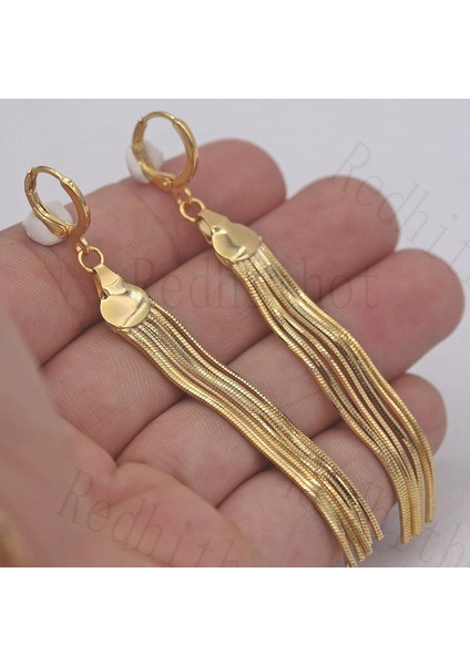 Altın Tarzı 18 Ayar Altın Kaplama - 7,4 cm Püsküllü Çok Katmanlı Zincir Bohemya Asılı Parti Küpeleri (Yurt Dışından) fiyatları