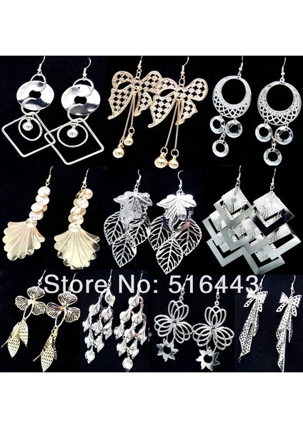 12 Çift Şık Stil Altın Gümüş Kaplama Kadın Düşen Küpe Takı Lotları A-054 (Yurt Dışından) fırsatları