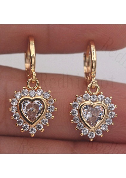 Beyaz Stil 18 Ayar Altın Kaplama - Lüks Küpe Çiçek Kalp Berrak Topaz Zirkon Takı Hediye (Yurt Dışından) fiyatları