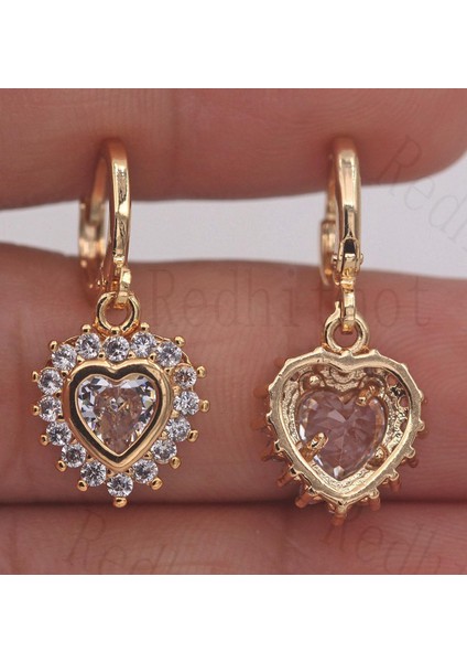 Beyaz Stil 18 Ayar Altın Kaplama - Lüks Küpe Çiçek Kalp Berrak Topaz Zirkon Takı Hediye (Yurt Dışından) modelleri