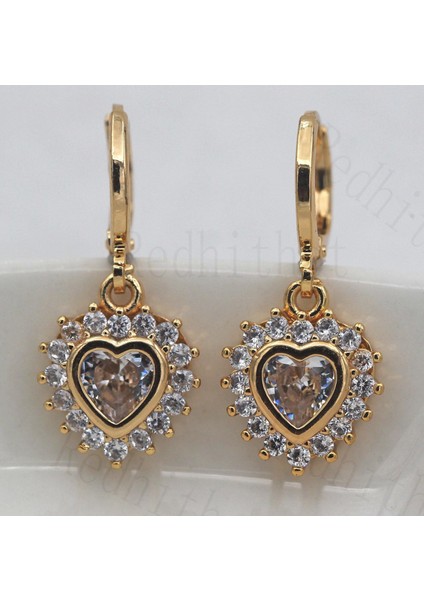 Beyaz Stil 18 Ayar Altın Kaplama - Lüks Küpe Çiçek Kalp Berrak Topaz Zirkon Takı Hediye (Yurt Dışından) fırsatları