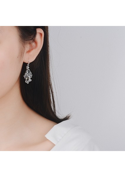 Gümüş Tarzı Yaratıcı Damla Su Damlası Küpe Avrupa ve Amerika Vintage Deniz Mavisi Topaz Küpe (Yurt Dışından) modelleri