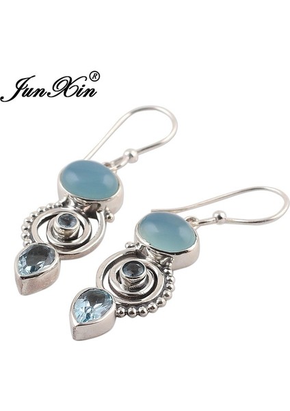 Deniz Mavisi Junxin Gümüş 'duygusal Yolculuk' Topaz Kalsedon Damla Kanca Küpe Düğün Takı Hediye (Yurt Dışından) modelleri